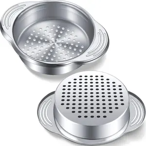 Tuna Can Strainer Stainless Steel Food Can Strainer Sieve Metal Tuna Press Lid Canning Colander Oil Drainer Tuna Can Filter for Beans Vegetables (2 Pieces) Handy Kitchen Set Utensils Set Utensils Draining