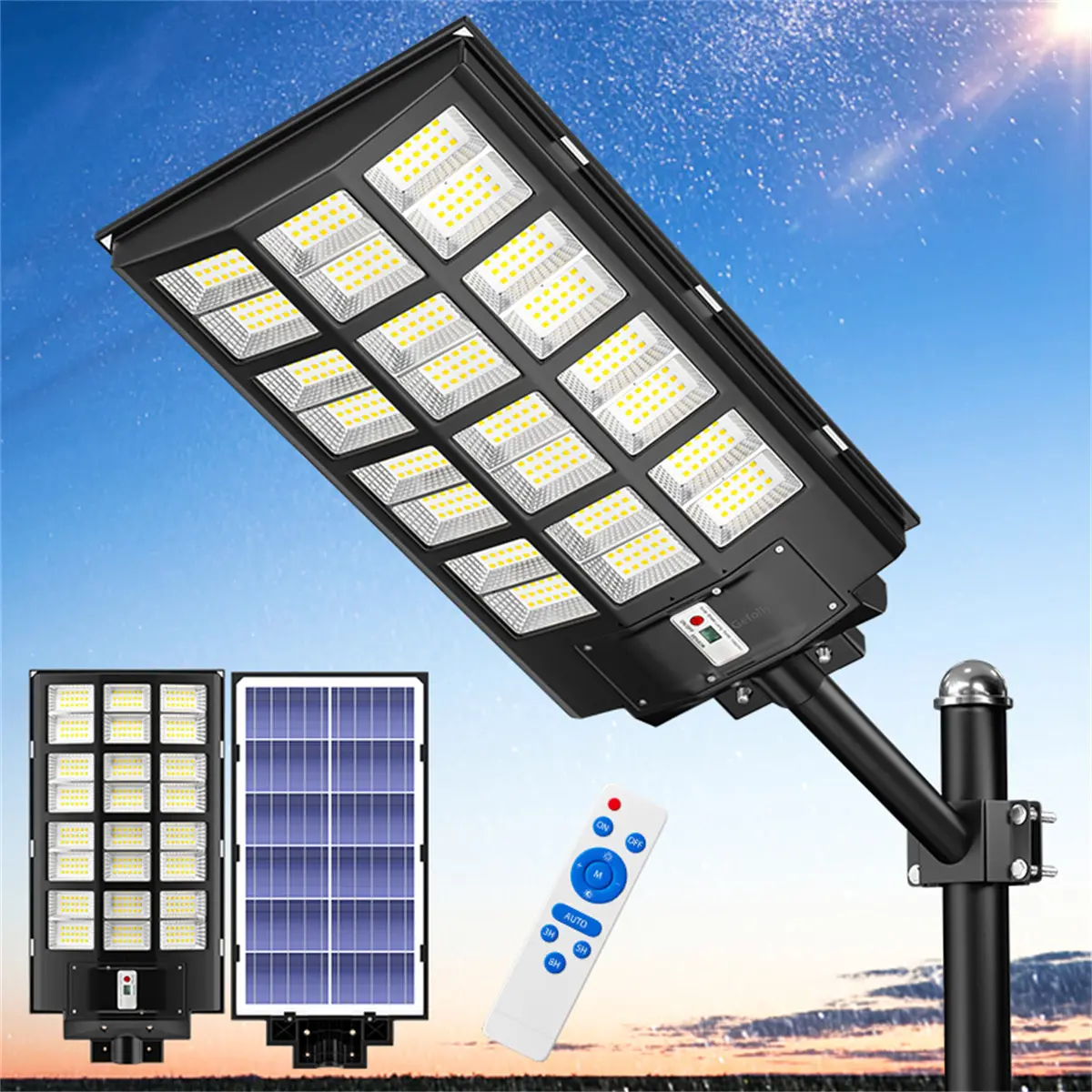 SL-7800_W 33000mAh Outdoor Solar Street Light, LED Lamp,600000LM Wide-Angle Commercial Parking Lot Lamp, Dusk to Dawn Dimmale,6500K Solar Security Flood Light, IP67 Waterproof Solar Lighting