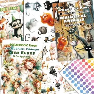 Animal & Elves Themed Scrapbook Paper Set, Including 16 Sheets Non Self-adhesive Scrapbook Paper & 2 Dot Stickers, DIY Decorative Paper for Scrapbooking, Crafts