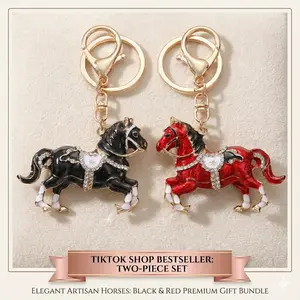 2PCS Leshanxing Retro Enamel Horse Keychain Charm Rhinestone Year of the Horse Gift Bag Purse Decor Vintage Equestrian Keychain Zodiac Collectible Lucky Amulet High-End Metal Art Accessory