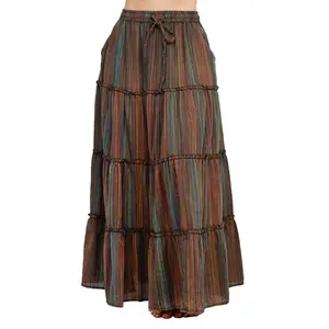 Striped Tiered Maxi Skirt