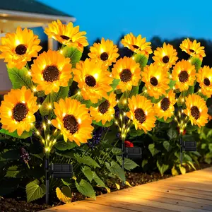 GLOWNEST Solar LED Sunflower Garden Lights, 2/4/6 Pack, 3-Head Realistic Sunflower Outdoor Decor Lamp, IP65 Waterproof, Auto On/Off Solar Landscape Lighting, Energy Saving for Yard Lawn Patio Porch Garden Decoration,summervibes,Mother's Day gift tiktoksho