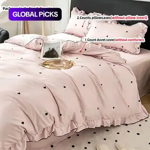 Heart & Bowknot Print Bedding Set, 3 Counts/set Including Duvet Cover & Pillowcase without Filler, Soft Comfortable Bedding Set for Home Bedroom, Soft Bedding Sets, Bed Sets Supplies