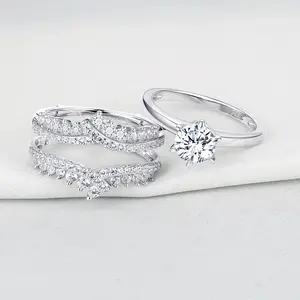 Newshe 925 Silver Bridal Set Original Wedding Rings for Women 1.8Ct Round Cut Zircon Moissanite Engagement Ring Enhancer Band