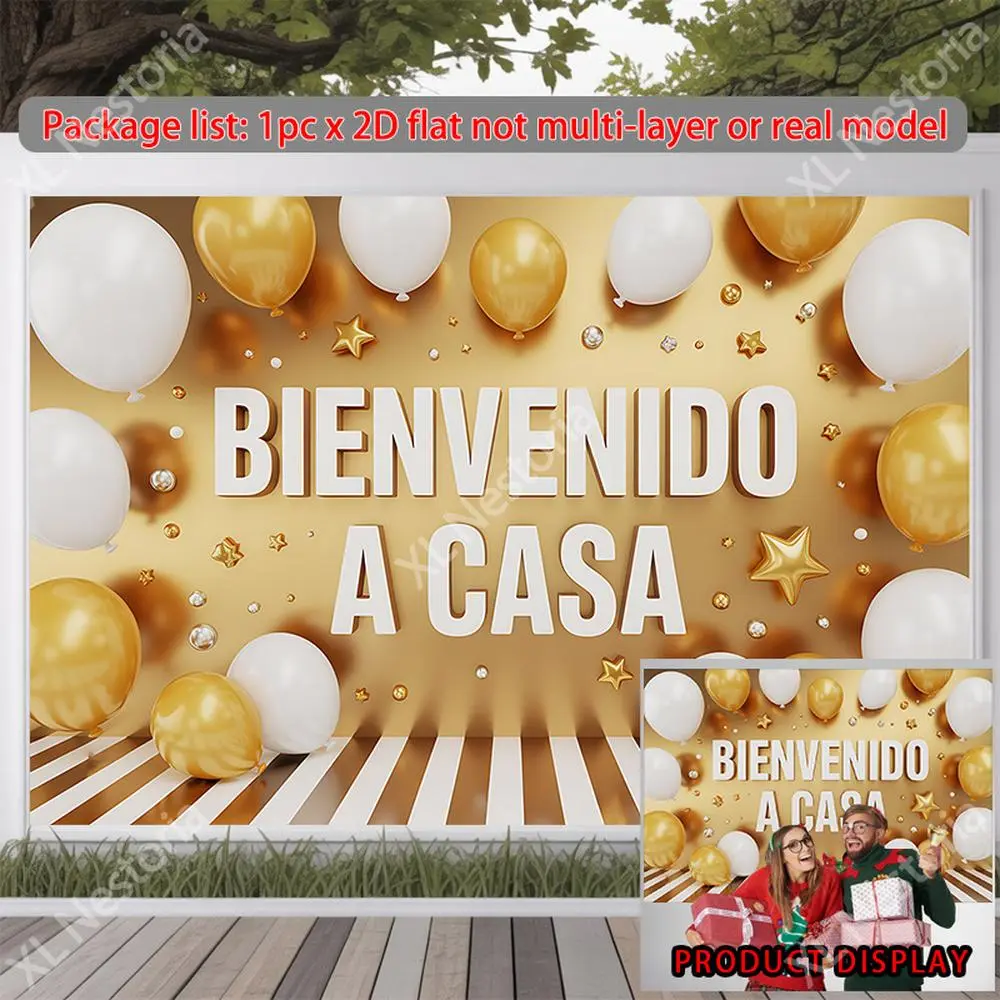 1pc Polyester 2D Flat Lettering Party Decoration Banner - Spanish "Bienvenida" Message, Soft Texture Indoor/Outdoor Decor, Photo Prop for Housewarming, Wedding Reception Backdrop