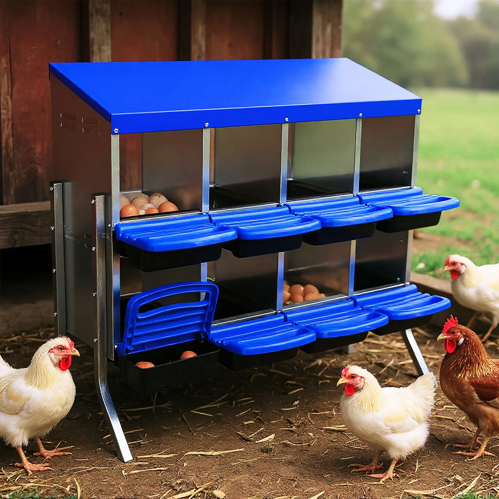Chicken Nesting Box with Roll Away Design, 2-Layer Hen Nesting Boxes with Legs and Removable Lid, Easy Egg Collection, Cleanable Pull-Out Roosting Box for Chickens
