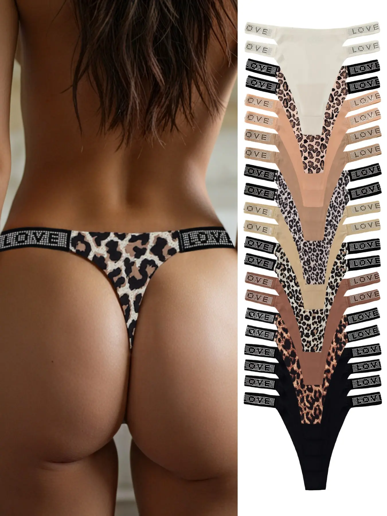 22-Pack Sexy Leopard Print Thong Fashion Panties for Women, Breathable Soft Comfortable Seamless Knicker Underwear Set, All Seasons Fitted Design, Soft Comfy Underwear
