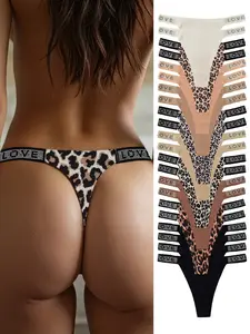 22-Pack Sexy Leopard Print Thong Fashion Panties for Women, Breathable Soft Comfortable Seamless Underwear Set, All Seasons Fitted Design