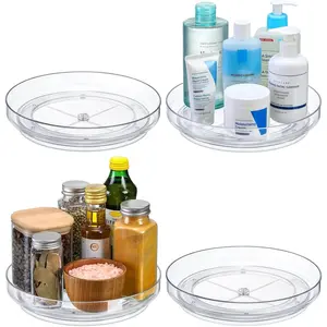 4 Pack 9 Inch Clear Acrylic Lazy Susan, Non-Skid Turntable Organizer for Cabinet, Kitchen, Pantry Organization Storage, Refrigerator, Vanity Makeup, Bathroom Countertop Organizing, Rotating Spice Rack