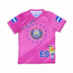 Hot Pink El Salvador Jersey with Logo Tradicional for Fans of El Salvador en La America Central