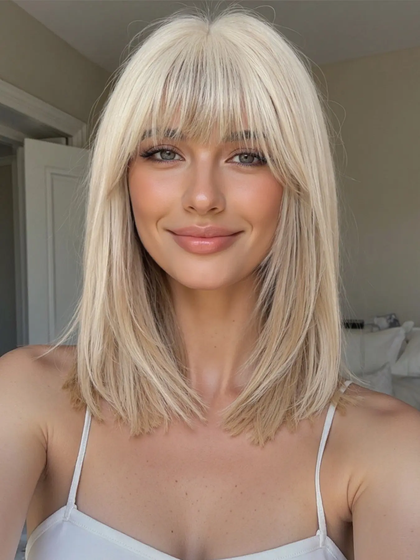 14 Inch Bobo Head Synthetic Wig, Straight Bangs Design, Highlights, Perfect for Daily Wear & Street Style, Synthetic Material Wigs, Synthetic Fiber Wig, Synthetic Hair Wig
