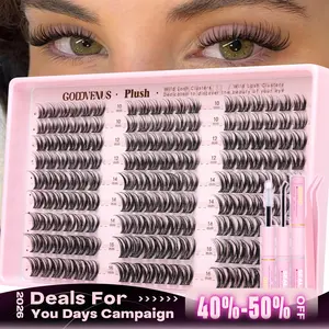 Goddvenus Plush D Curl Spider Lash Clusters Natural Blend 10-16mm Fluffy Lightweight Eyelash Extensions for Daily Makeup
