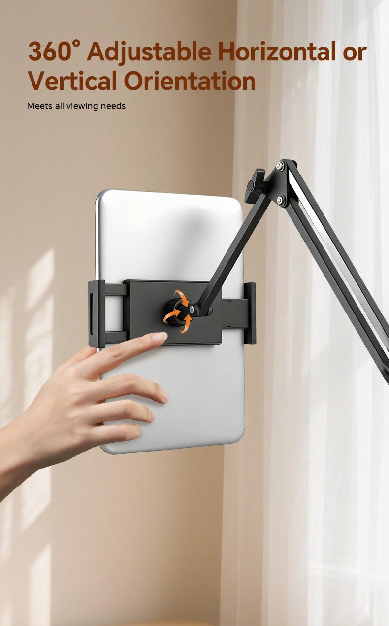 Metal Cantilever Stand For Phone & TabletMulti-angle Adjustable For Bedside Streaming, Office Work, Or Online Classes. Instantly Folds Flat To Save Space. Compatible With IPad, IPhone, Modern Design With Durable Construction For Reliable Support.