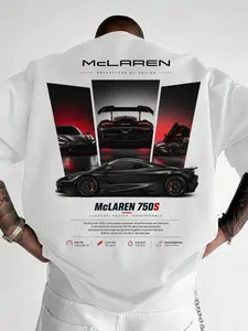 McLaren 750S Oversized Cotton Wash Graphic T-Shirt, Streetwear Unisex Fashion Tee with Supercar Design for Speed Enthusiasts and Racing Fans
