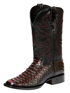 El General Men’s Rodeo Boot Imitation Python - Black/Red 45565 Cowhide Boot Leather