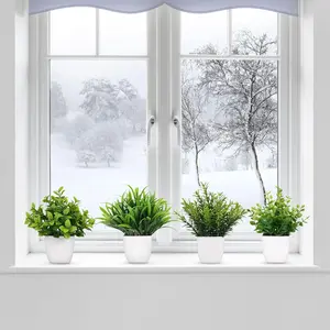 4 Pot Small Fake Plant Flowerpot Artificial Plastic Eucalyptus Wheat Grass Shrub Plant Indoor Desk Coffee Table Bathroom Bedroom Home Decoration (4) Decorative Fruit