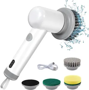 Electric Spin Scrubber, Karinear Portable Cordless Power Cleaning Brush for Bathroom, IPX7 Waterproof Handheld Cleaning Scrubber with 2 Rotating Speeds and 4 Replaceable Brush Heads for Kitchen, Sink