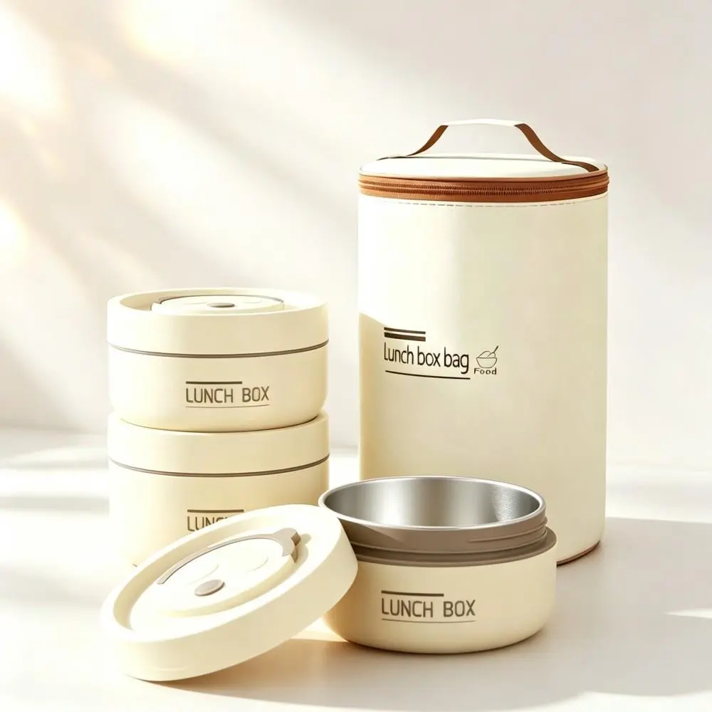 Reusable Stackable Bento Boxes Lunch Box Set - 304 Stainless Steel Inner Containers, BPA-Free, Thick Insulated Pearl Cotton Lined Bag for Outdoor Camping, Office Use