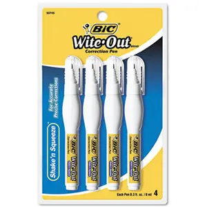 BIC Wite-Out Shake 'n Squeeze Correction Pen, 4-Pack, 8ml White Needle Tip, Quick-Dry Office Supplies