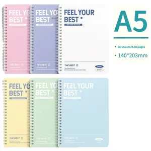 6-Pack Spiral Notebooks, Hard Cover Design, Thick Paper, 60 Pages/120 Sheets, Soft Colors, Minimalist Style, School Office Diary Planning, Hardcover Journal