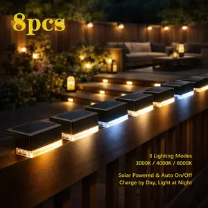 8 Pack Solar Fence Lights Outdoor, 3 Color Modes LED Deck & Wall Lights, Auto On/Off Patio Stair Garden Decorative Lighting