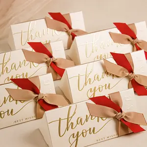 Elegant Wedding Favor Boxes with Ribbon, Luxury Thank You Candy Gift Box for Bridal Shower & Party