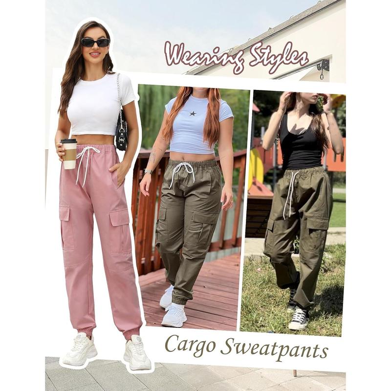 Teen Girls & Women's Pink Cargo Pants Baggy Elastic Waist Drawstring Joggers for Casual Work Wear Y2K Streetwear Bottoms