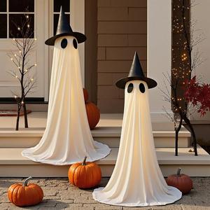 5Ft Halloween Decorations Outdoor Indoor, 2 Packs Wind-resistant Ghost Decor with String Lights, Scary Door Decoration Outside Euipped Waterbags & Hats, Ideal for Party Porch Yard Garden Lawn Ornaments