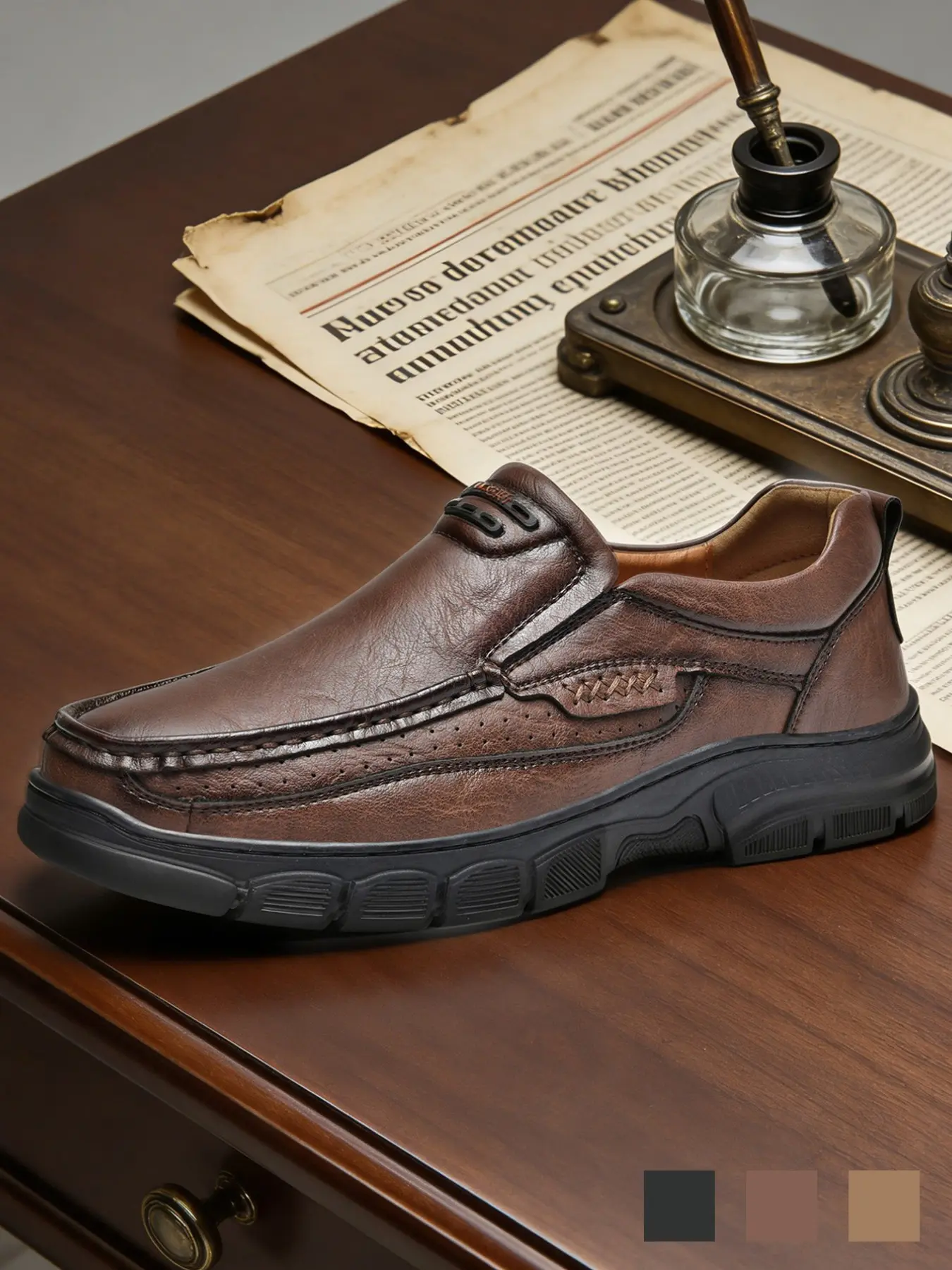 Men's Loafers, Retro Comfort Slip-Ons, Lightweight Non-Slip Casual Shoes, Breathable Wide Width Business Dress Shoes for Work Office Daily Wear, All Seasons Big Size 11-13 Brown Black Khaki Vegan Leather Footwear for Walking Travel