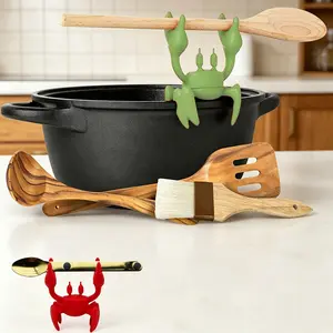 2-Piece Crab Design Heat-Resistant Silicone Spoon Rest, Steam Release Dispenser, Rotatable Kitchen Pot Lid Holder, Ideal Gift
