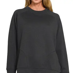 Scuba Round Neck Pullover With Side Slits - Comfortable & Stylish Women's Sweater