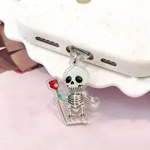 2D Acrylic Skull Rose Phone Dust Plug, Compatible with iPhone Type-C iPad Android Tablets AirPods Charging Port Phone Decoration Decor Gift