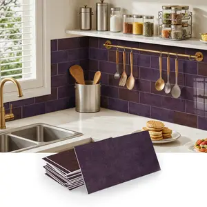 16/32/64PCS/Box SJM 3D Matte Deep Purple Tile Stickers | PE Foam Thickened Crystal Film Waterproof | Perfect for DIY Kitchen/Bathroom/Laundry Room/Camper/Fireplace Wall Decor Decorative Wall Sticker