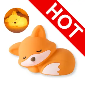 2026 Cute Fox Night Light Lamp - Rechargeable Squishy Silicone Touch LED Nursery Lighting, Dimmable Bedside Lamp with Timer, Kawaii Animal Nightlight Gift for Kids Girls Baby Bedroom Decor