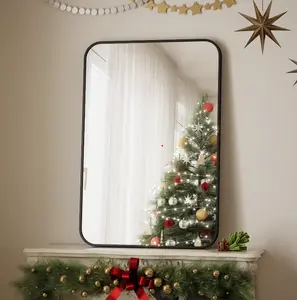 BEAUTYPEAK 3 size Wall Mirror Rounded Corners Hanging Vanity Mirror Black