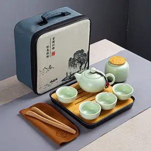 Complete Tea Set with Bag, Simple Office Small Tray, Home Living Room Accessories, Cup Gongfu Tea Tools, Hotel Outdoor Tea Set, Ceramic Matcha Set