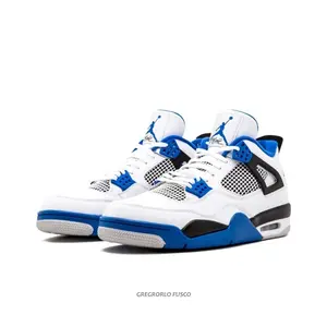 White and Motorsports Blue Mid-Top Sneakers
