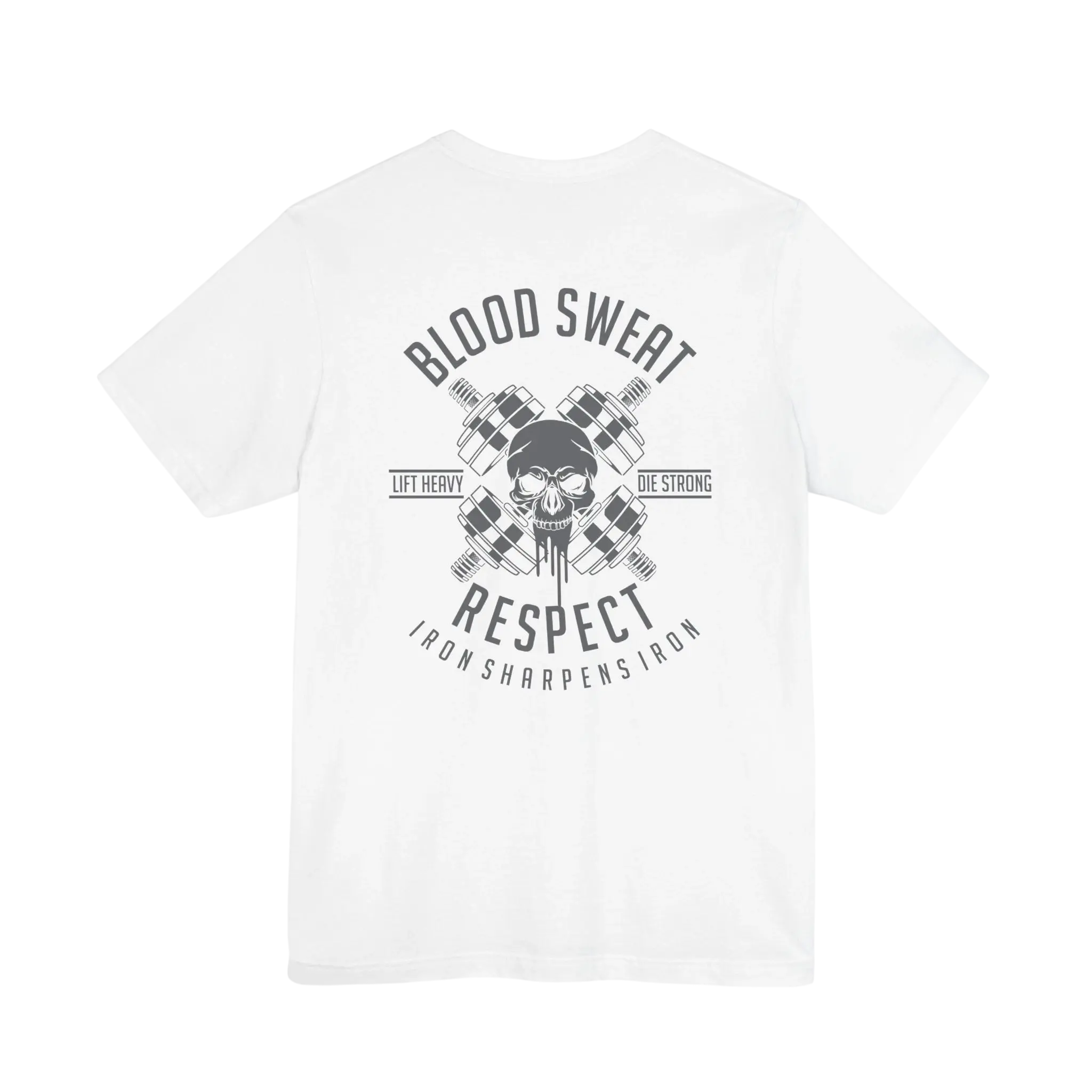 Blood, Sweat & Respect — Weightlifting Gym T-Shirt with Skull Barbells