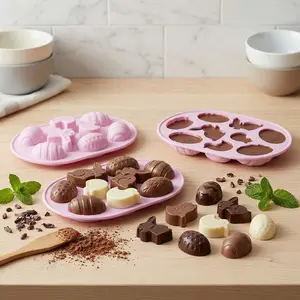 3pcs 9-Cavity Resurrection Egg Bunny Silicone Mold DIY Chocolate Baking Tray for Easter Party Bomb Mousse Cake Making