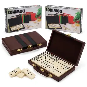 28 Pieces Double Six Dominoes Set, packed in high-quality brown box. Classic table game for adults and educational early learning toy for kids. Ivory dominoes with spinner dice, portable travel game kit, perfect gift for birthday and festivals.