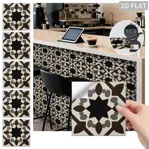 24PCS FHZ Black Brown Octagon Star Vintage Tile Stickers PET Matte Peel and Stick Backsplash Waterproof Oil Proof Wall Decor for Kitchen Bathroom