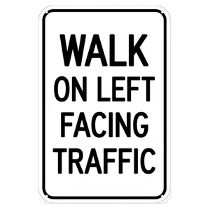 Vintage Pedestrian Safety Walk on Left Facing Traffic Tin Sign 8x12 Inch Easy to Hang Metal Sign for Home Decor & Gift Ideas
