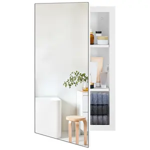Medicine Cabinet, Single Door Beveled Medicine Cabinet with Mirror Door , Rectangular Beveled Edge Frame, 15x19