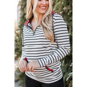 Easy To Love Quarter Zip Hoodie- Oatmeal & Buffalo Plaid