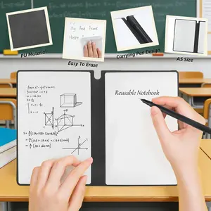 A5 Dry Erase Whiteboard Notebook, Portable Reusable Writing Board with PU Cover, Double-Sided Erasable Notepad for Study Notes Math Drawing To-Do Lists School Office