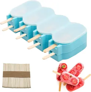 2pcs Ice Pop Molds with Cover,Ice Pop Molds,with 50 Wooden Sticks,Silicone Ice Pop Molds,Ice Cream Molds, Frozen Cube of Ice Trays,Home Ice Pop Molds,Kitchen Supplies