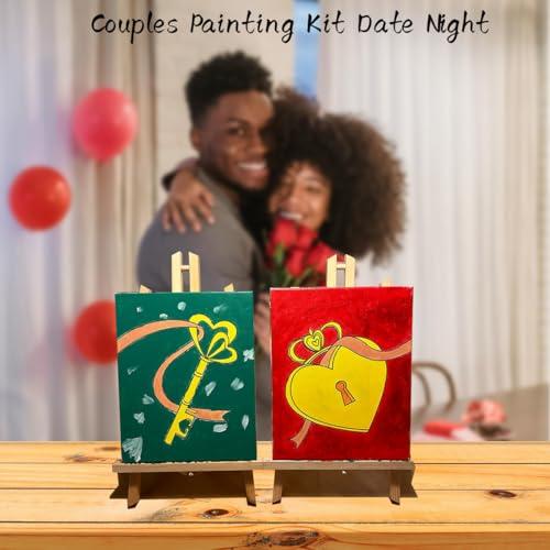 2 Pack Paint and Sip Canvas Painting Kit Pre Drawn Canvas for Painting for adults Stretched Canvas Couples Games Date Night Lock Key Paint Party Anniversary Valentine's Day (8x10)