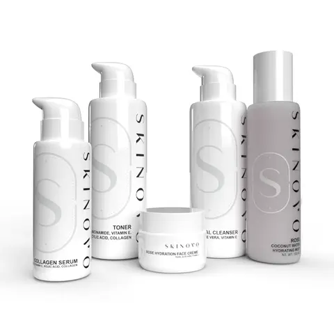 Unisex Vegan 5-Piece Anti-Aging Facial Skincare Bundle Set - Cruelty-Free, Plant-Based, Collagen, Hyaluronic Acid, Glycolic, 2% Salicylic Acid, Retinol, Matrixyl, Moisturizer, Serum, Toner, Facial Cleanser, Organic Coconut, Tapioca Starch for Soft Skin