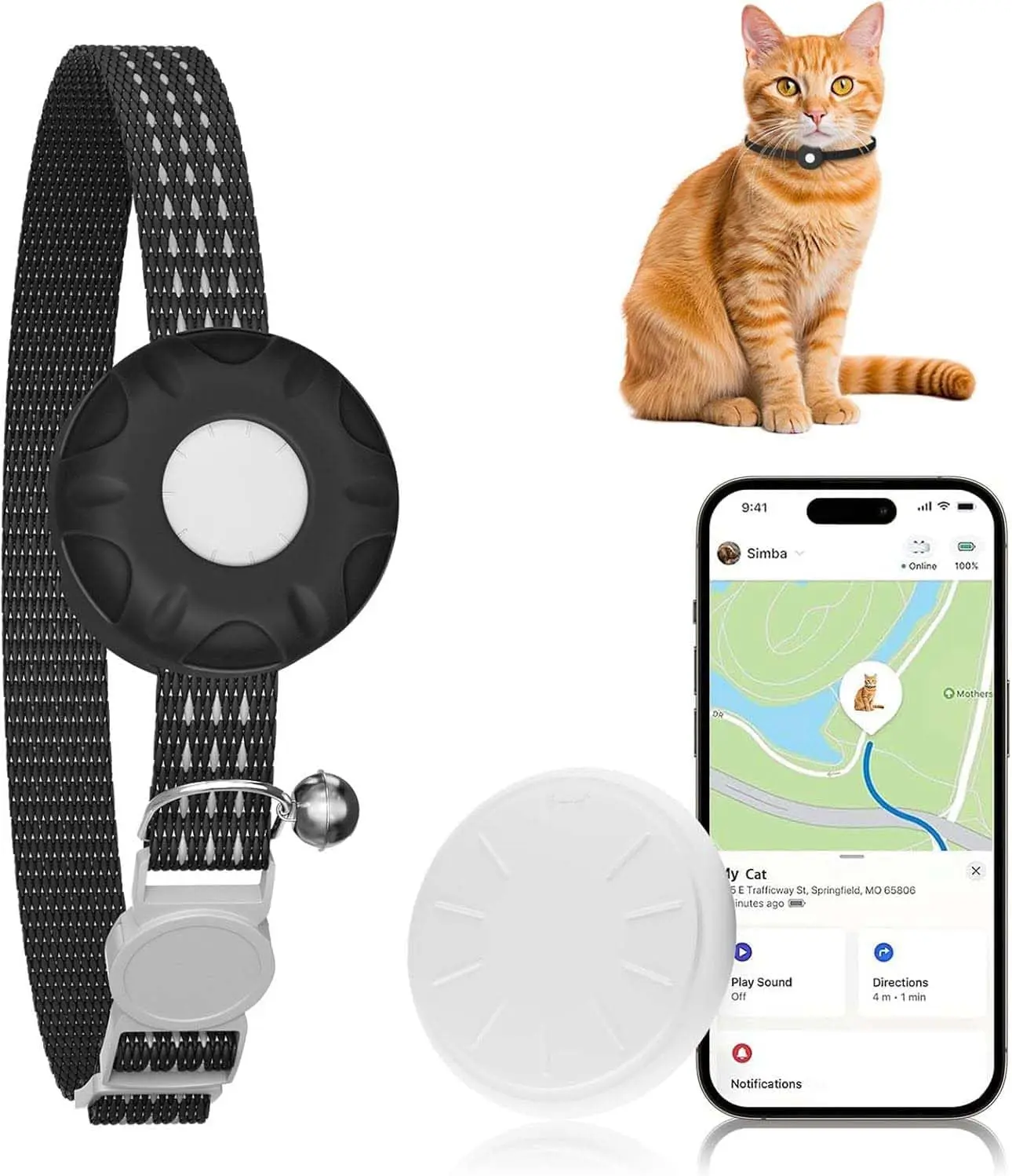 Cat Tracker, GPS Tracker for Cats, No Monthly Fee Pet Tracker for Cats, Compatible with Apple Find My App (Only iOS), Real-Time Tracking, Smart Alerts, Up to -Year Battery, Waterproof