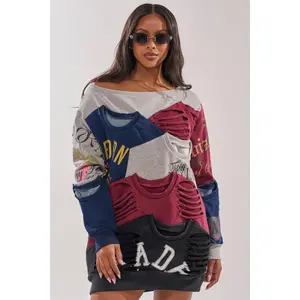 TALK LATER OFF THE SHOULDER PATCHWORK DRESS